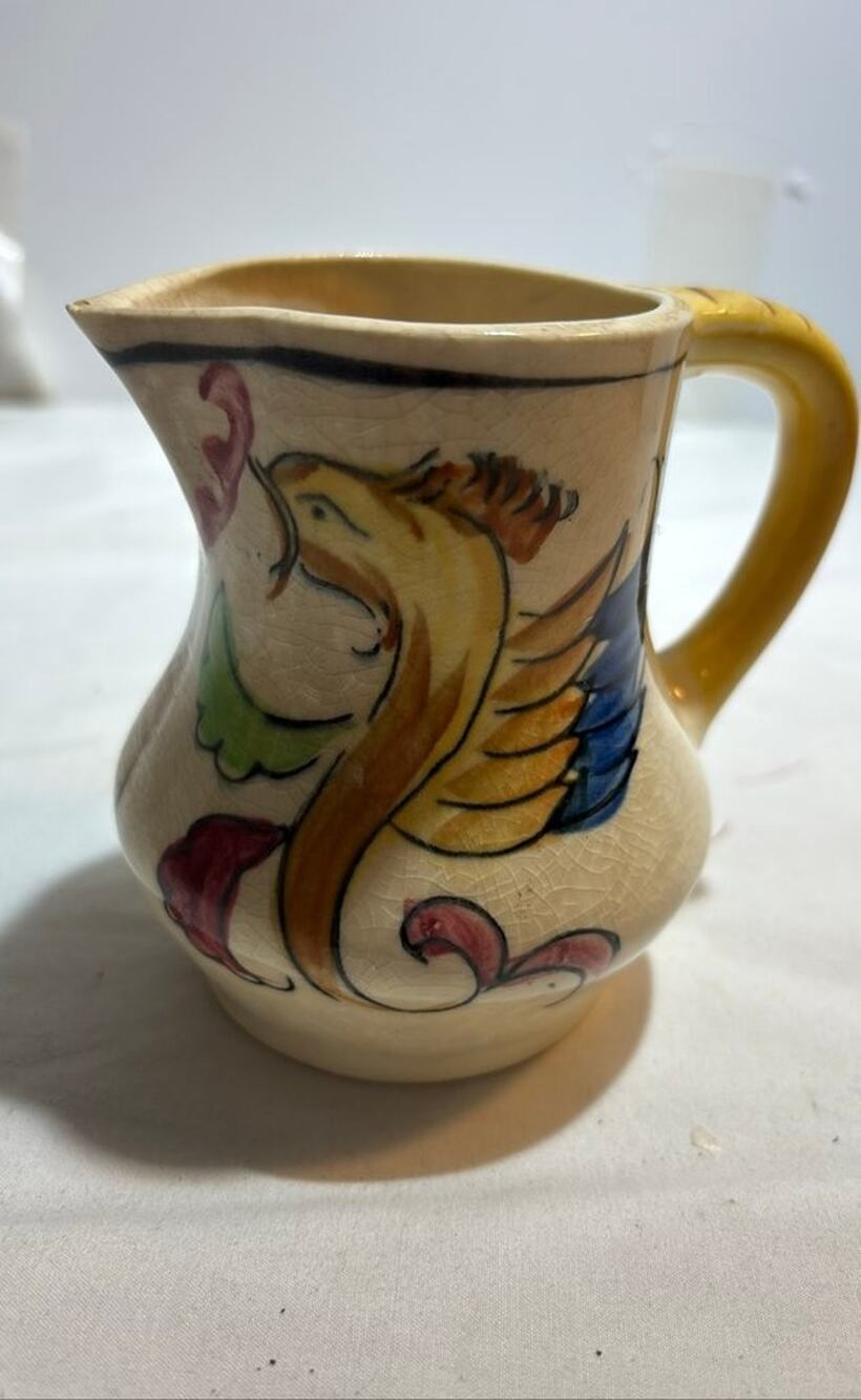 Vintage Japanese Ceramic Pitcher with Hand-Painted Design